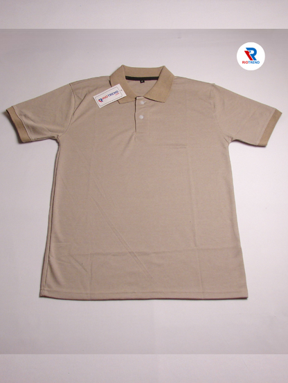 Men's Polo Collar Cotton T-Shirt Cream Color