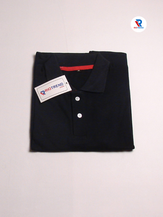 Men's Polo Collar Cotton T-Shirt Navy Blue Color