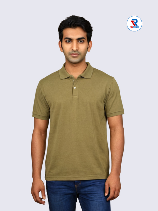 Men's Polo Collar Cotton T-Shirt Green Color