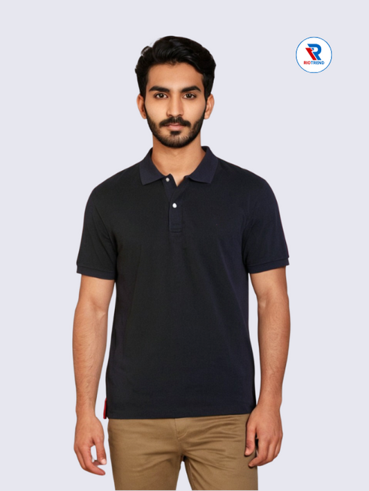 Men's Polo Collar Cotton T-Shirt Navy Blue Color