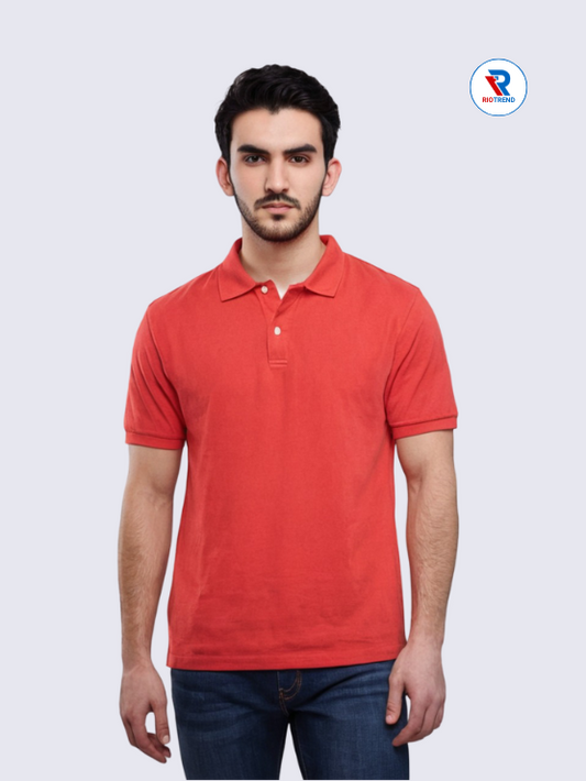 Men's Polo Collar Cotton T-Shirt Red Color