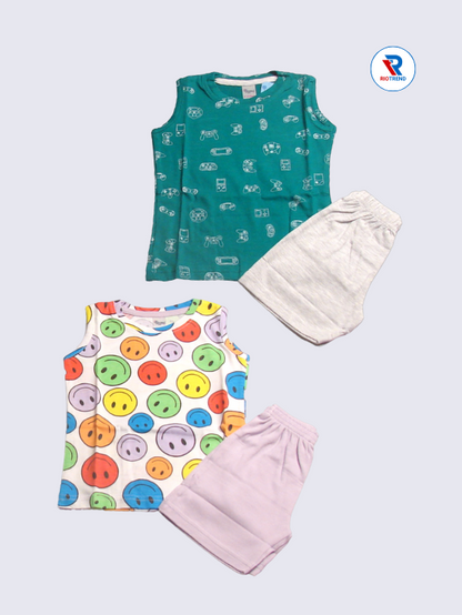 Newborn Baby Boys Sleeveless Set (Pack of 2) – Featuring Green and Multicolor Combo