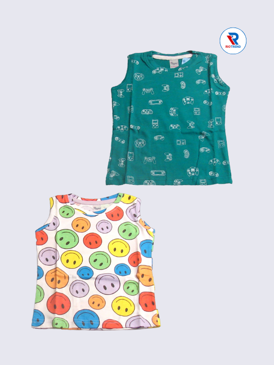 Newborn Baby Boys Sleeveless Set (Pack of 2) – Featuring Green and Multicolor Combo
