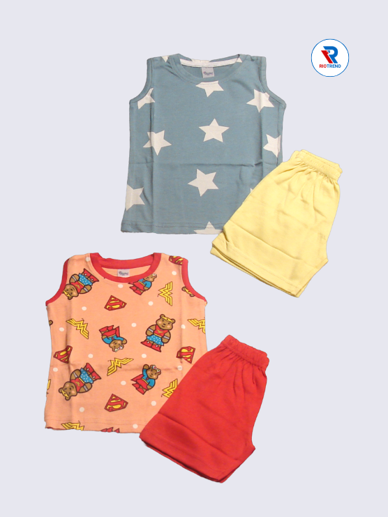 Newborn Baby Boys Sleeveless Set (Pack of 2) – Trendy Grey and Coral Dusk Combo