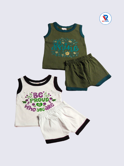 New Born Baby Clothing Set Boys & Girls (Pack of 2) - Soft & Cheerful in Light Green and White with Pink Combo