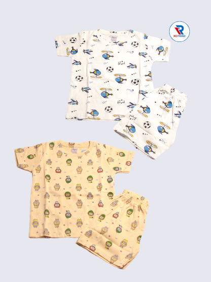 Newborn Baby Boys Co-Ord Set (Pack of 2) - Classic Soft Cream and Light Orange Combo