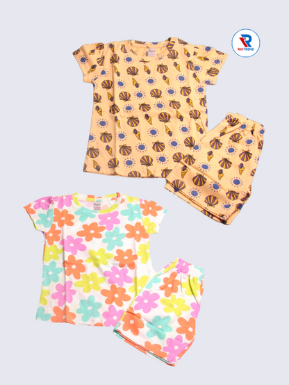 Newborn Baby Girls Co-Ord Set (Pack of 2) - Beautiful Light Orange and Multicolor Combo