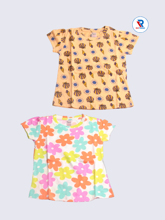 Newborn Baby Girls Co-Ord Set (Pack of 2) - Beautiful Light Orange and Multicolor Combo