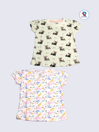 Newborn Baby Girls Clothing Set (Pack of 2) – Playful White & White Cyan Combo