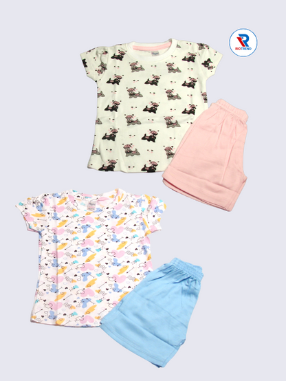 Newborn Baby Girls Clothing Set (Pack of 2) – Playful White & White Cyan Combo