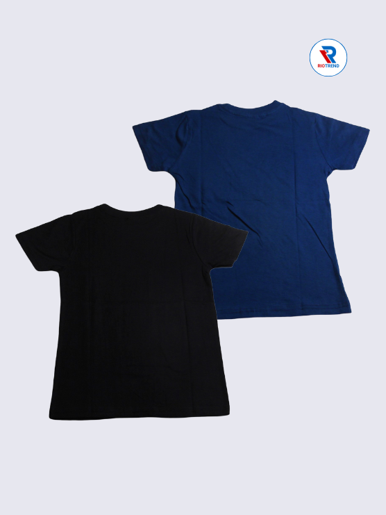 Boys Regular Fit Cotton T-Shirts Combo - Pack of 2 (Black and Blue)