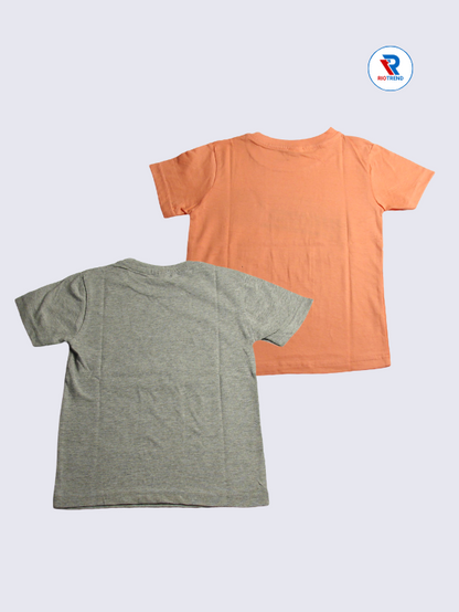 Boys Regular Fit Cotton T-Shirts Combo - Pack of 2 (Gray and Coral Pink)