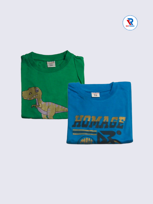 Boys Regular Fit Cotton T-Shirts Combo - Pack of 2 (Green and Blue)