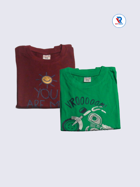 Boys Regular Fit Cotton T-Shirts Combo - Pack of 2 (Maroon and Green)