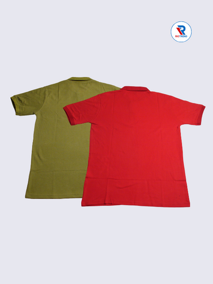 Back view of RioTrend men's polo t-shirt combo in green and red, highlighting a clean and simple design