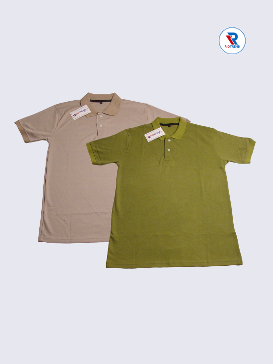 Front view of men's polo t-shirt combo by RioTrend in cream and green, featuring a smooth finish and timeless design