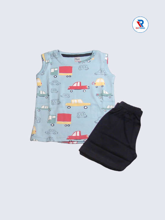 Cyan T-shirt and matching shorts set for newborn baby boys, size 06-12 months, by RioTrend