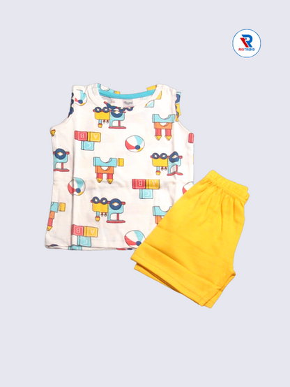 Newborn Baby Boy T-Shirt and Shorts Set, White and Yellow, Size 6-12 Months