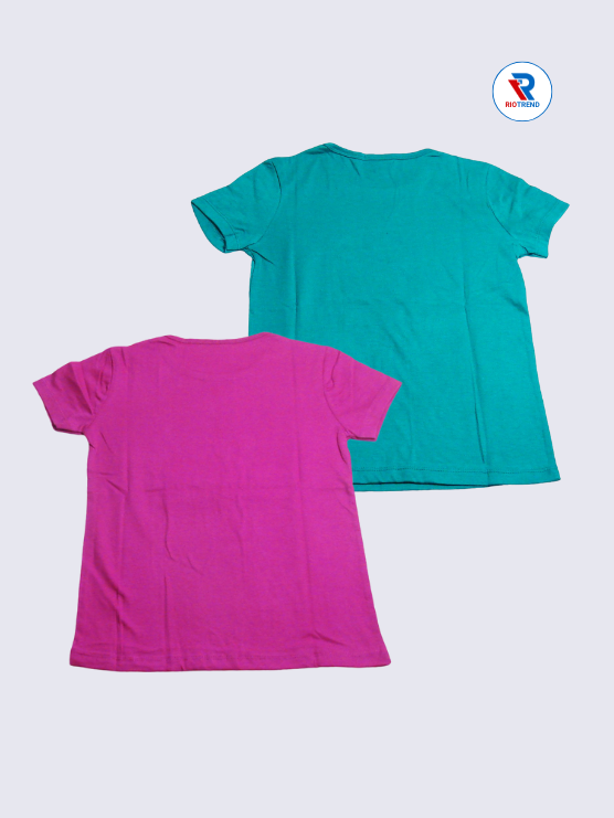 Girls Cotton T-Shirt Combo - Dark Green and Violet - Pack of 2