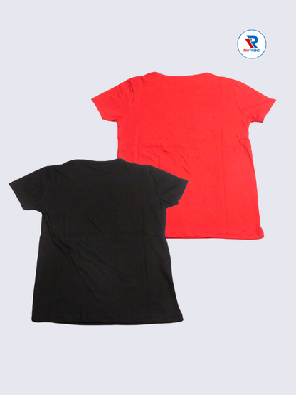 Girls Cotton T-Shirt Combo - Red and Black - Pack of 2