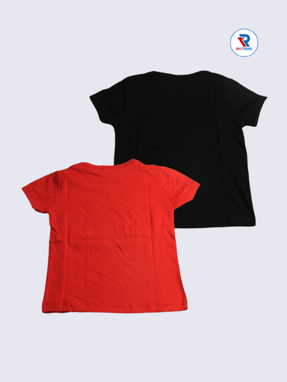 Girls Cotton T-Shirt Combo - Red and Black - Pack of 2