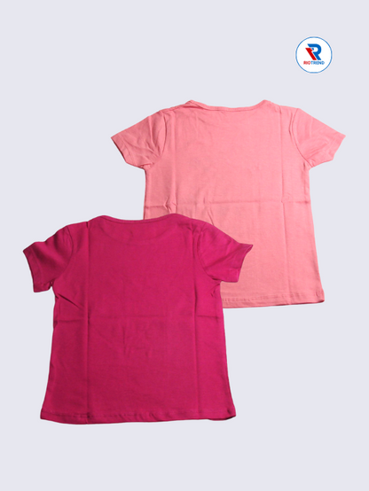 Girls Cotton T-Shirt Combo - Violet and Pink - Pack of 2