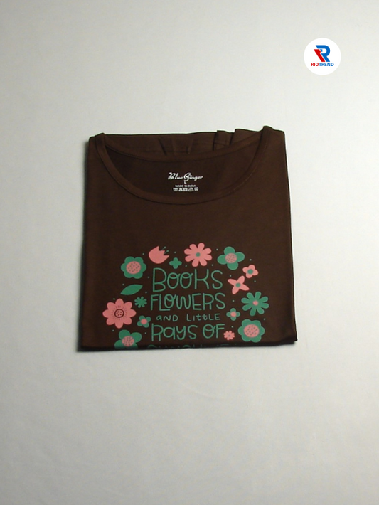 Women's dark brown half-sleeve t-shirt, folded neatly, showcasing a smooth finish and classic design, from RioTrend