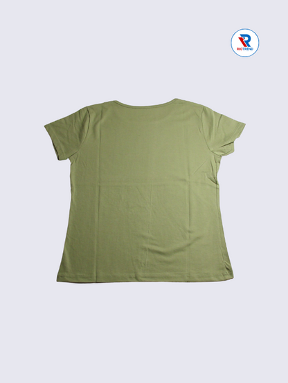 Women's T-Shirt Cotton L Olive Color (Back)-RioTrend