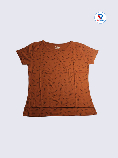 Women's T-Shirt Cotton L and XL Brown Color (Front)-RioTrend