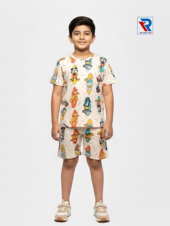 Boys’ desert sand t-shirt and shorts set for ages 2–10 years, front view – Riotrend stylish outfit.