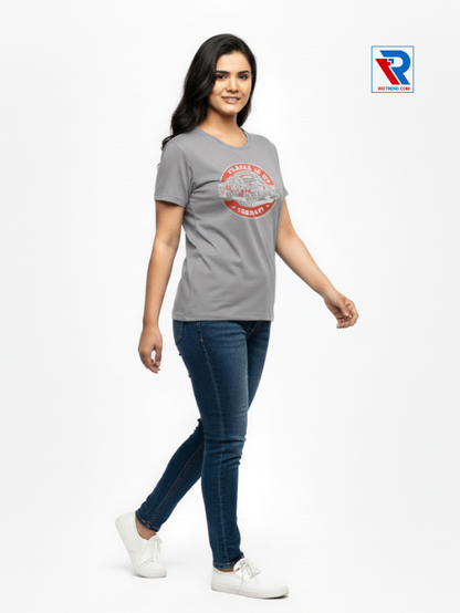 Women's half sleeve mauve t-shirt relaxed side profile, sizes M L XL XXL, Riotrend stylish everyday outfit.